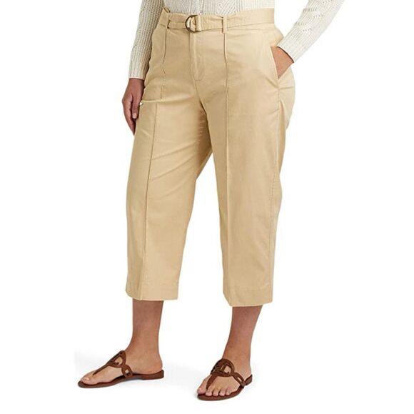 Lauren Ralph Lauren WMN Sz 16W Beige Micro-Sand Twill Belted Wide Leg Pants - Picture 14 of 15